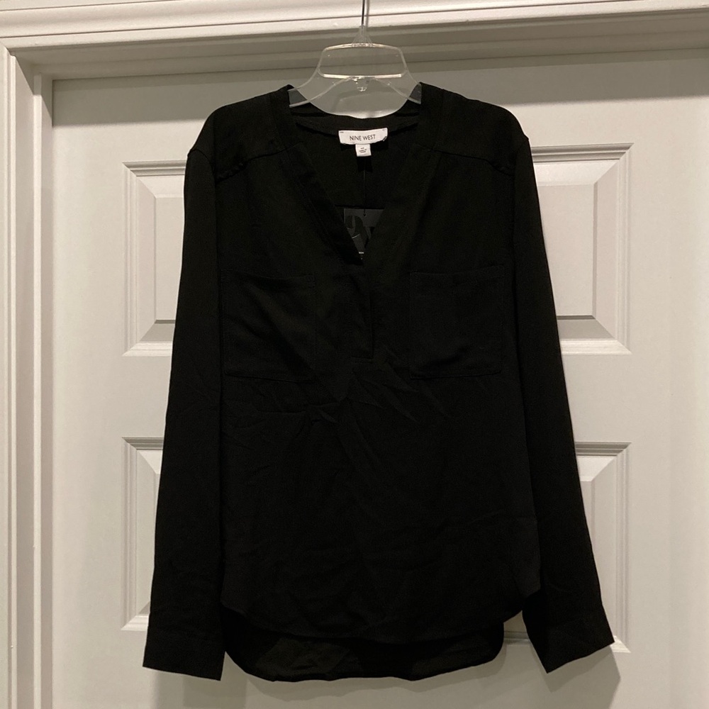 Nine West Black V-Neck Long Sleeve Blouse